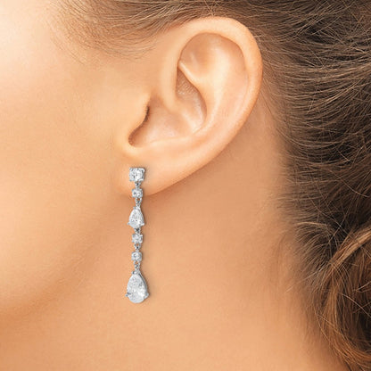 Sterling Silver Cheryl M Rhodium Plated Polished CZ Teardrop Post Dangle Earrings