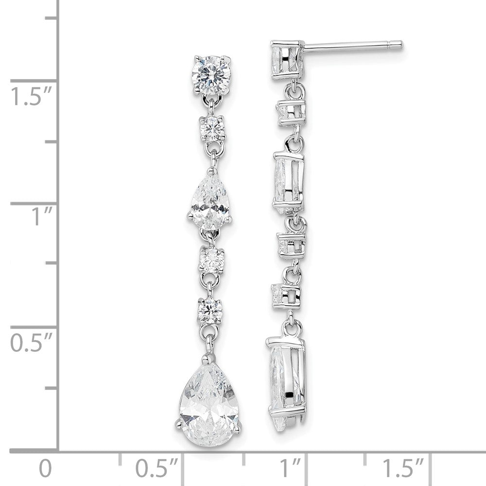 Sterling Silver Cheryl M Rhodium Plated Polished CZ Teardrop Post Dangle Earrings
