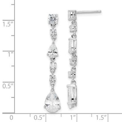 Sterling Silver Cheryl M Rhodium Plated Polished CZ Teardrop Post Dangle Earrings