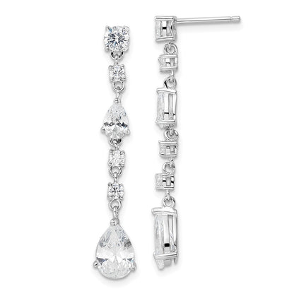Sterling Silver Cheryl M Rhodium Plated Polished CZ Teardrop Post Dangle Earrings