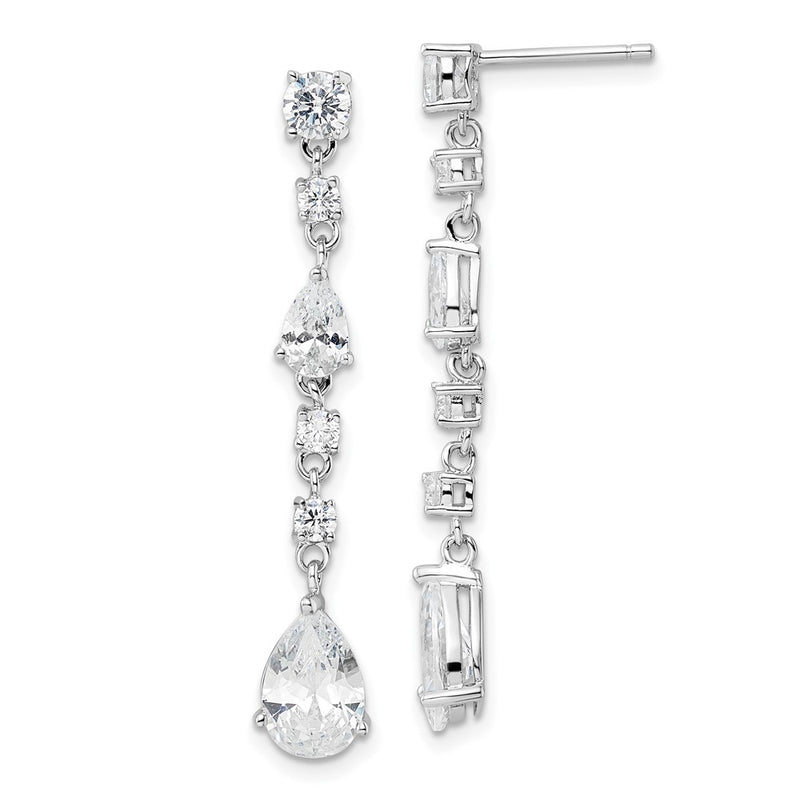 Sterling Silver Cheryl M Rhodium Plated Polished CZ Teardrop Post Dangle Earrings