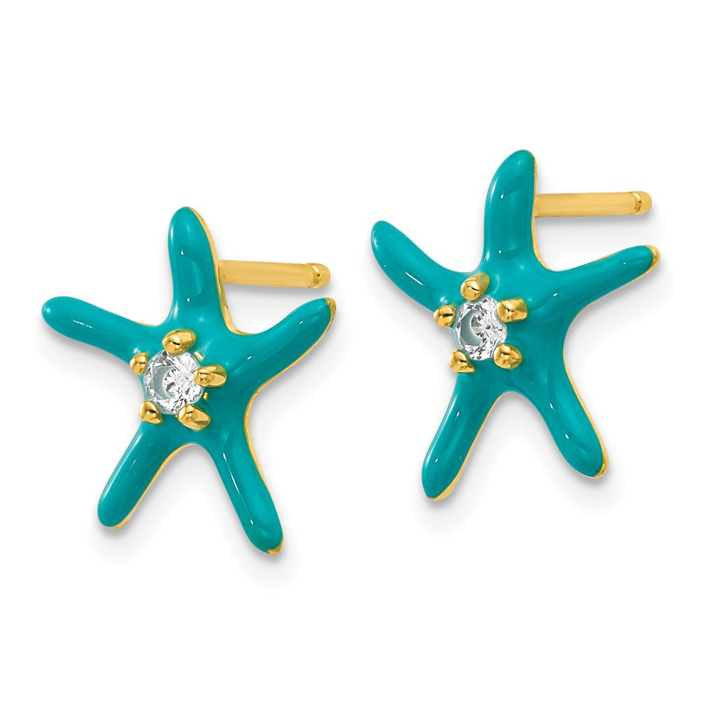 Sterling Silver Cheryl M Gold-Plated Blue Enamel & CZ Starfish Post Earrings
