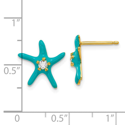 Sterling Silver Cheryl M Gold-Plated Blue Enamel & CZ Starfish Post Earrings