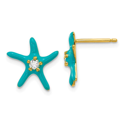 Sterling Silver Cheryl M Gold-Plated Blue Enamel & CZ Starfish Post Earrings