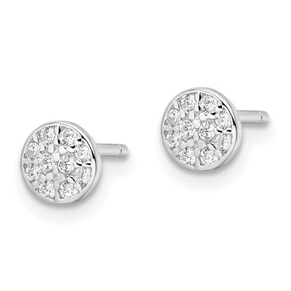 Sterling Silver Cheryl M Rh-Pltd Polished Pave CZ Circle Post Earrings