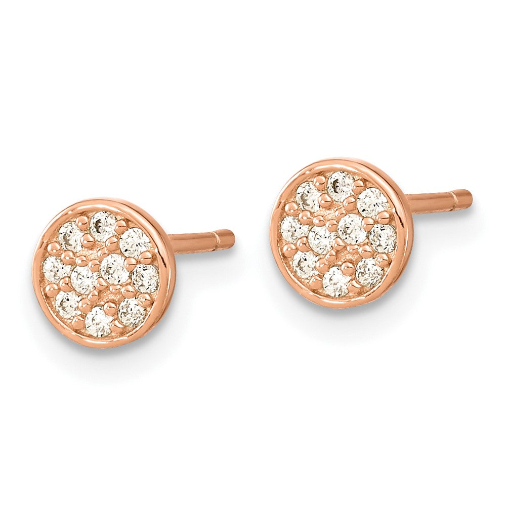 Sterling Silver Cheryl M Rose Gold-Plated Polished Pave CZ Circle Post Earrings
