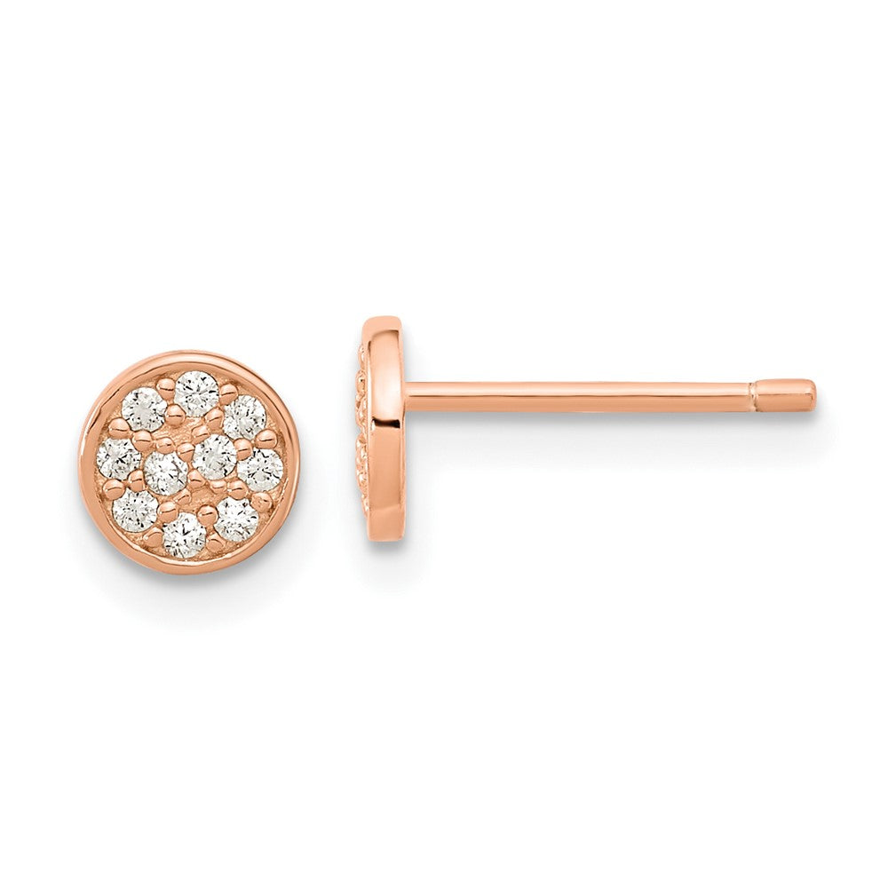 Sterling Silver Cheryl M Rose Gold-Plated Polished Pave CZ Circle Post Earrings