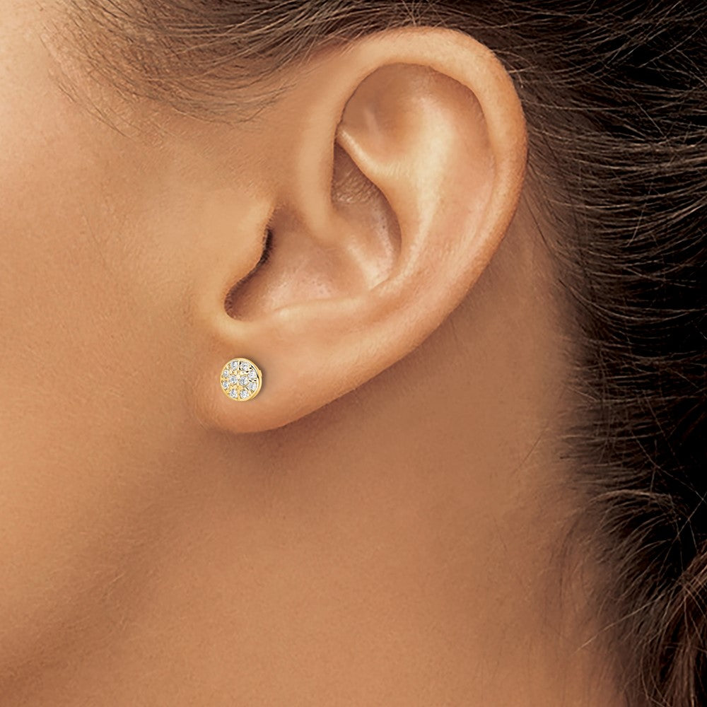Sterling Silver Cheryl M Gold-Plated Polished Pave CZ Circle Post Earrings
