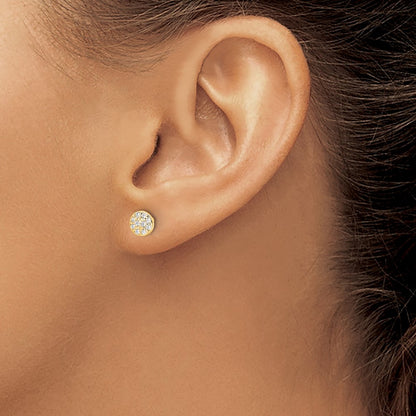 Sterling Silver Cheryl M Gold-Plated Polished Pave CZ Circle Post Earrings