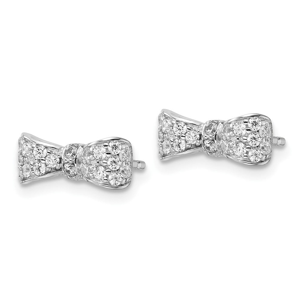 Sterling Silver Cheryl M Rhodium Plated Polished CZ Bow Post Earrings