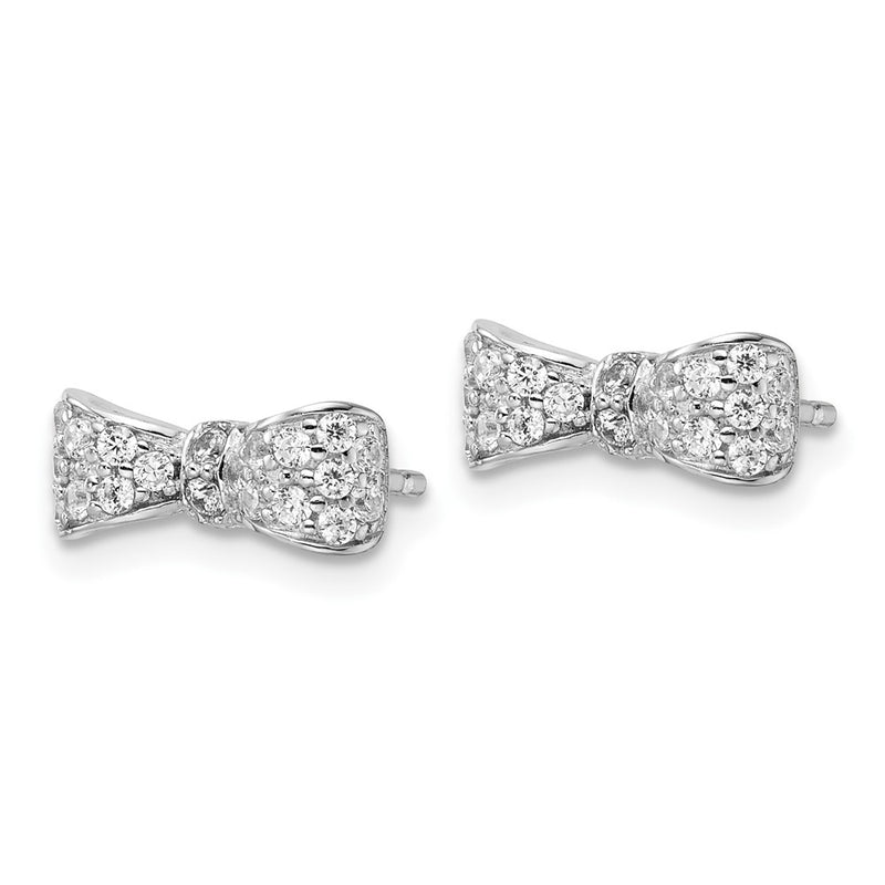 Sterling Silver Cheryl M Rhodium Plated Polished CZ Bow Post Earrings