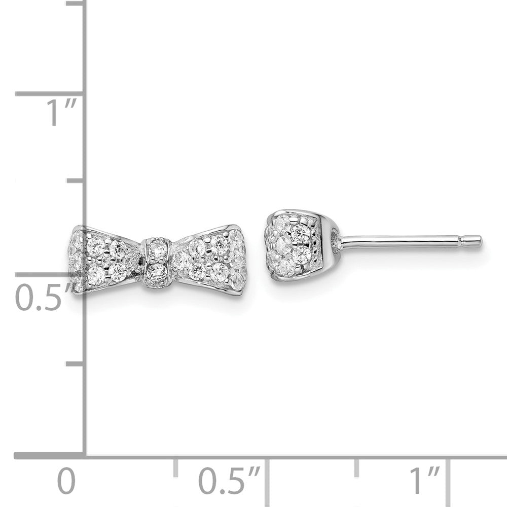 Sterling Silver Cheryl M Rhodium Plated Polished CZ Bow Post Earrings