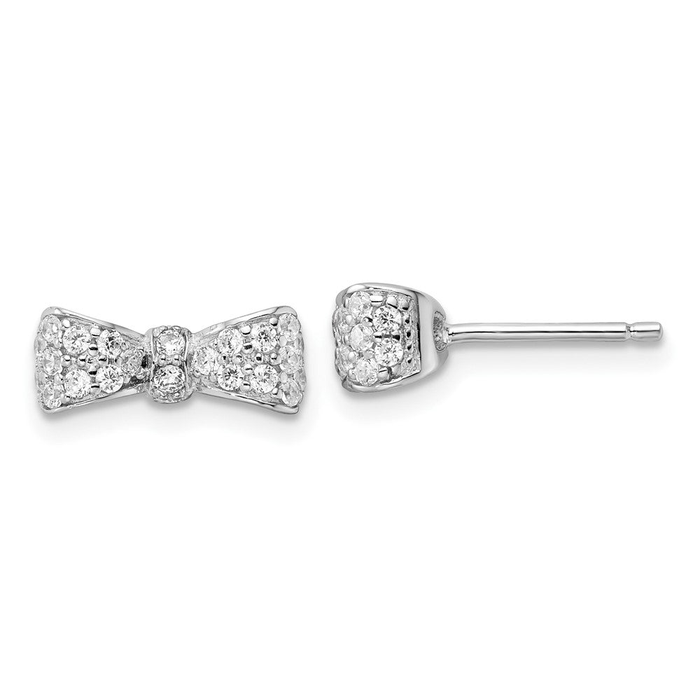 Sterling Silver Cheryl M Rhodium Plated Polished CZ Bow Post Earrings