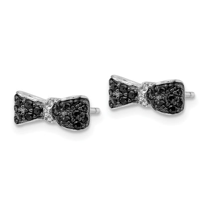 Sterling Silver Cheryl M Rh-Pltd Black Rh Black Spinel & White CZ Bow Post Earrings