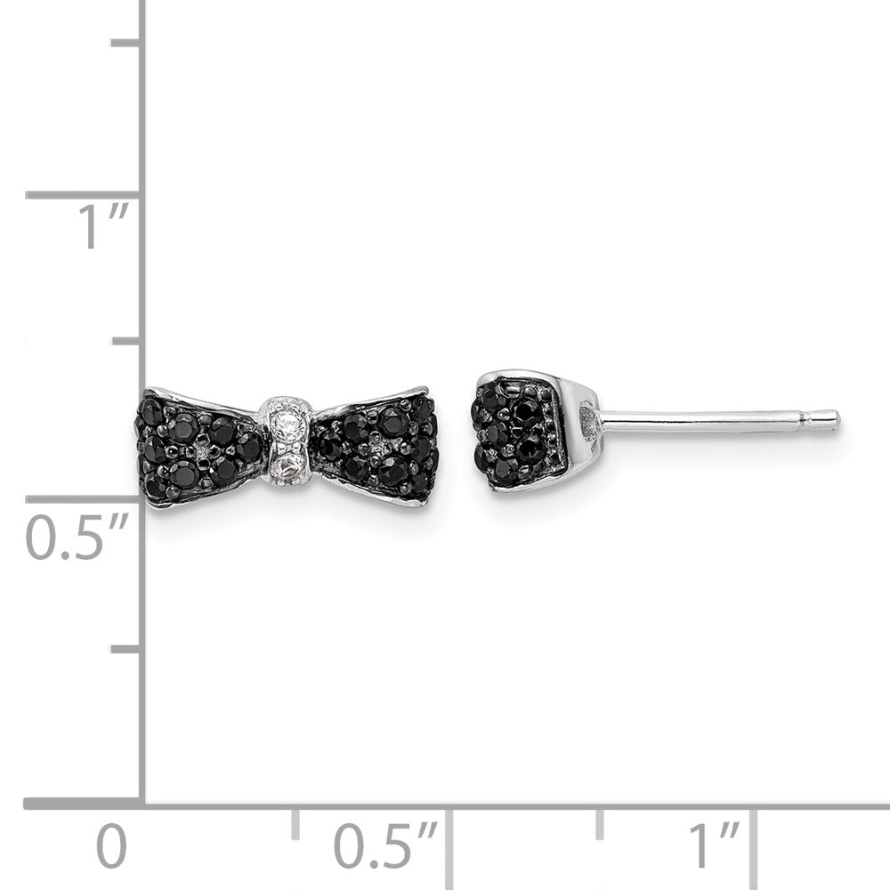 Sterling Silver Cheryl M Rh-Pltd Black Rh Black Spinel & White CZ Bow Post Earrings