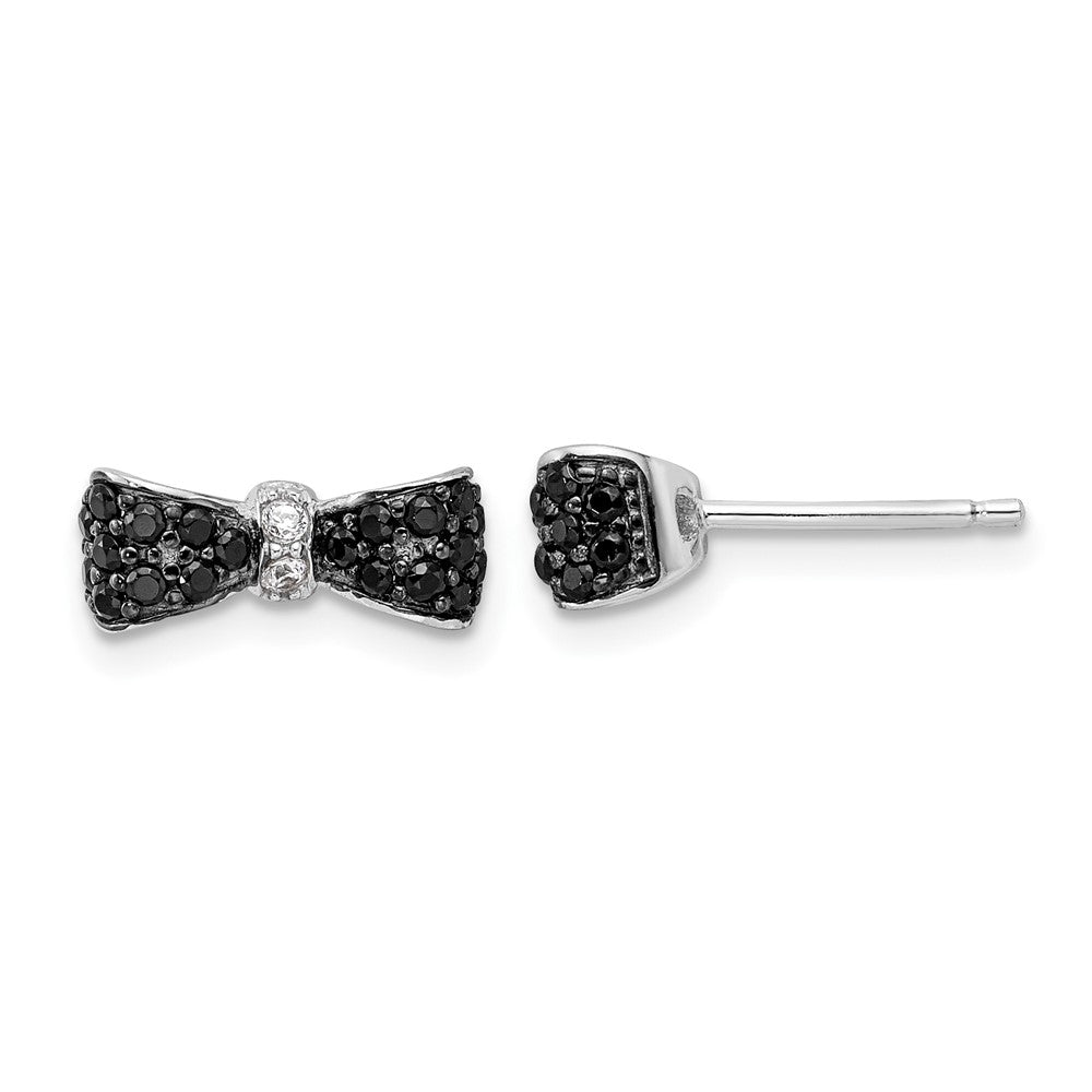 Sterling Silver Cheryl M Rh-Pltd Black Rh Black Spinel & White CZ Bow Post Earrings