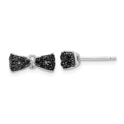 Sterling Silver Cheryl M Rh-Pltd Black Rh Black Spinel & White CZ Bow Post Earrings