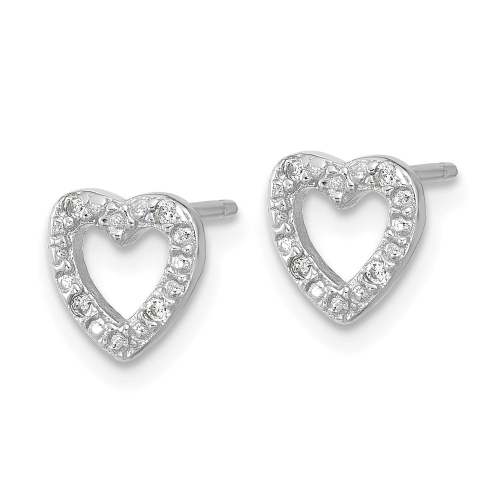 Sterling Silver Cheryl M Rhodium Plated Polished CZ Heart Post Earrings