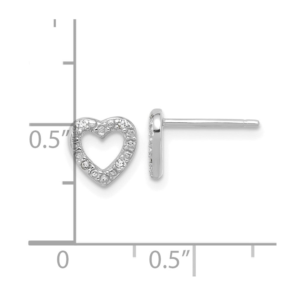 Sterling Silver Cheryl M Rhodium Plated Polished CZ Heart Post Earrings