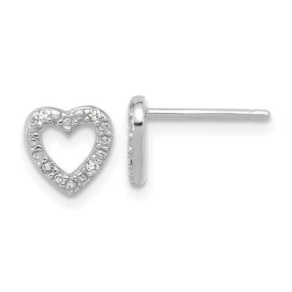 Sterling Silver Cheryl M Rhodium Plated Polished CZ Heart Post Earrings