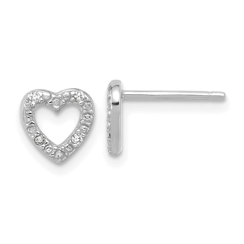 Sterling Silver Cheryl M Rhodium Plated Polished CZ Heart Post Earrings