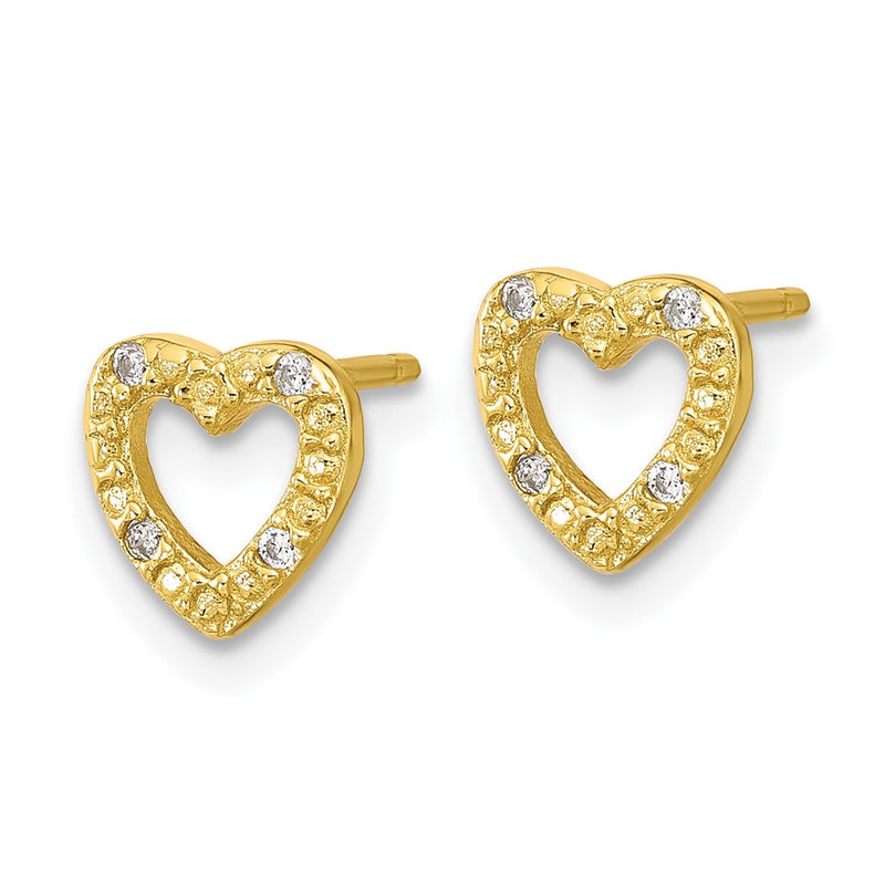 Sterling Silver Cheryl M Gold-Plated Polished CZ Heart Post Earrings