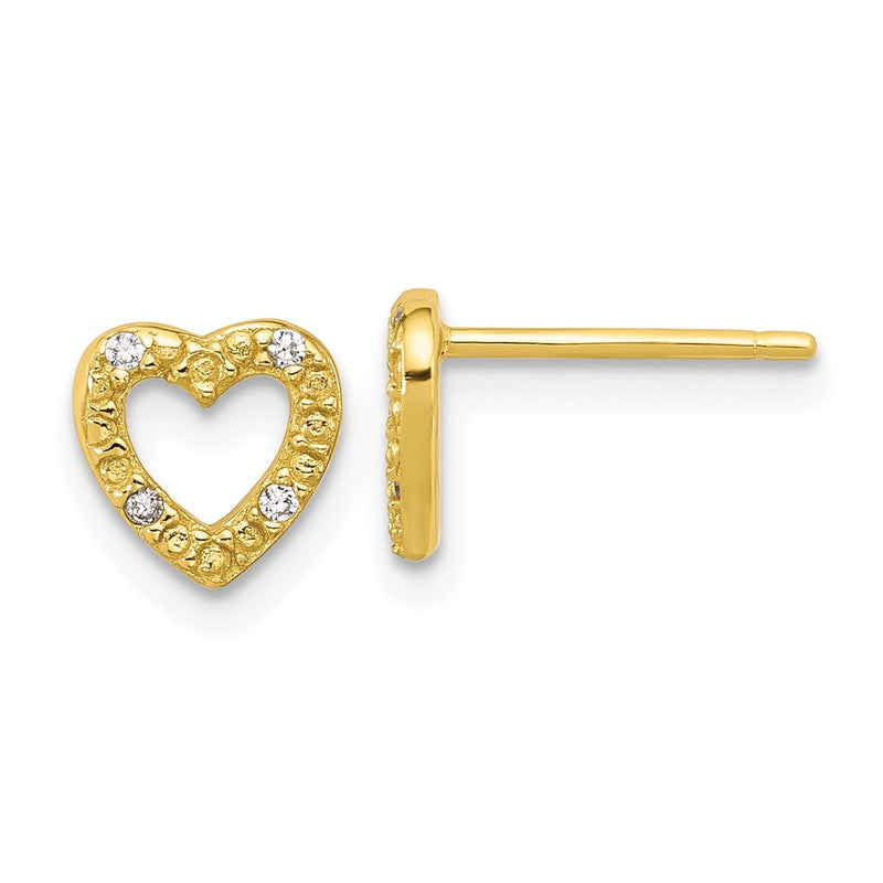 Sterling Silver Cheryl M Gold-Plated Polished CZ Heart Post Earrings
