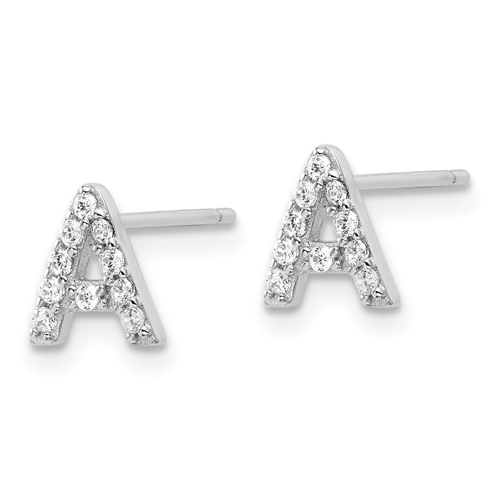 Sterling Silver Cheryl M Rhodium Plated Polished Letter CZ Initial Post Earrings