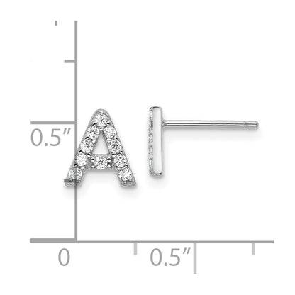 Sterling Silver Cheryl M Rhodium Plated Polished Letter CZ Initial Post Earrings