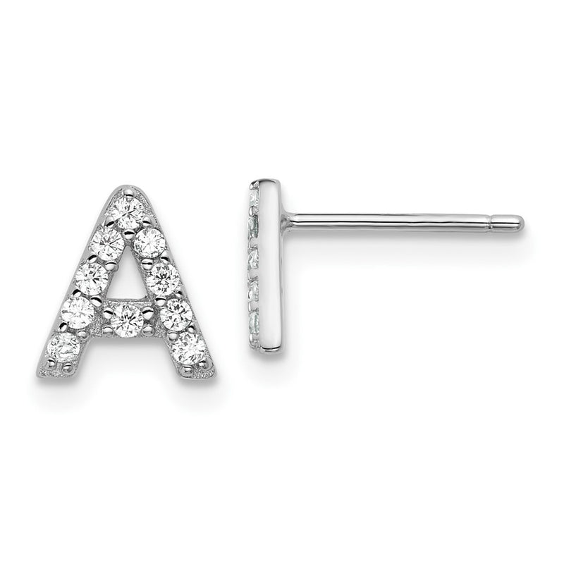 Sterling Silver Cheryl M Rhodium Plated Polished Letter CZ Initial Post Earrings
