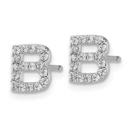 Sterling Silver Cheryl M Rhodium Plated Polished Letter B CZ Initial Post Earrings