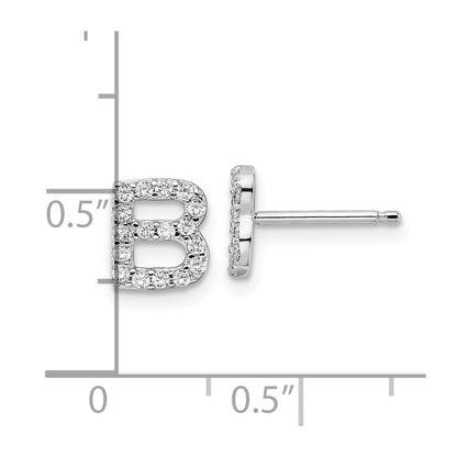 Sterling Silver Cheryl M Rhodium Plated Polished Letter B CZ Initial Post Earrings