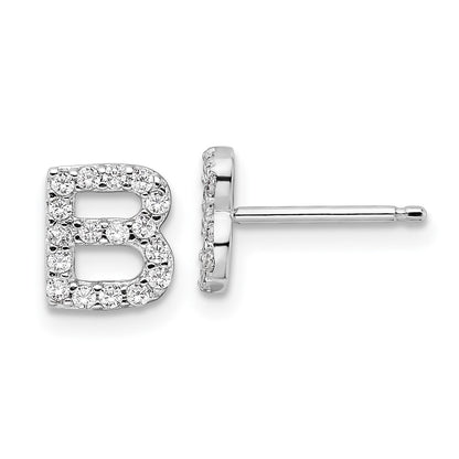 Sterling Silver Cheryl M Rhodium Plated Polished Letter B CZ Initial Post Earrings
