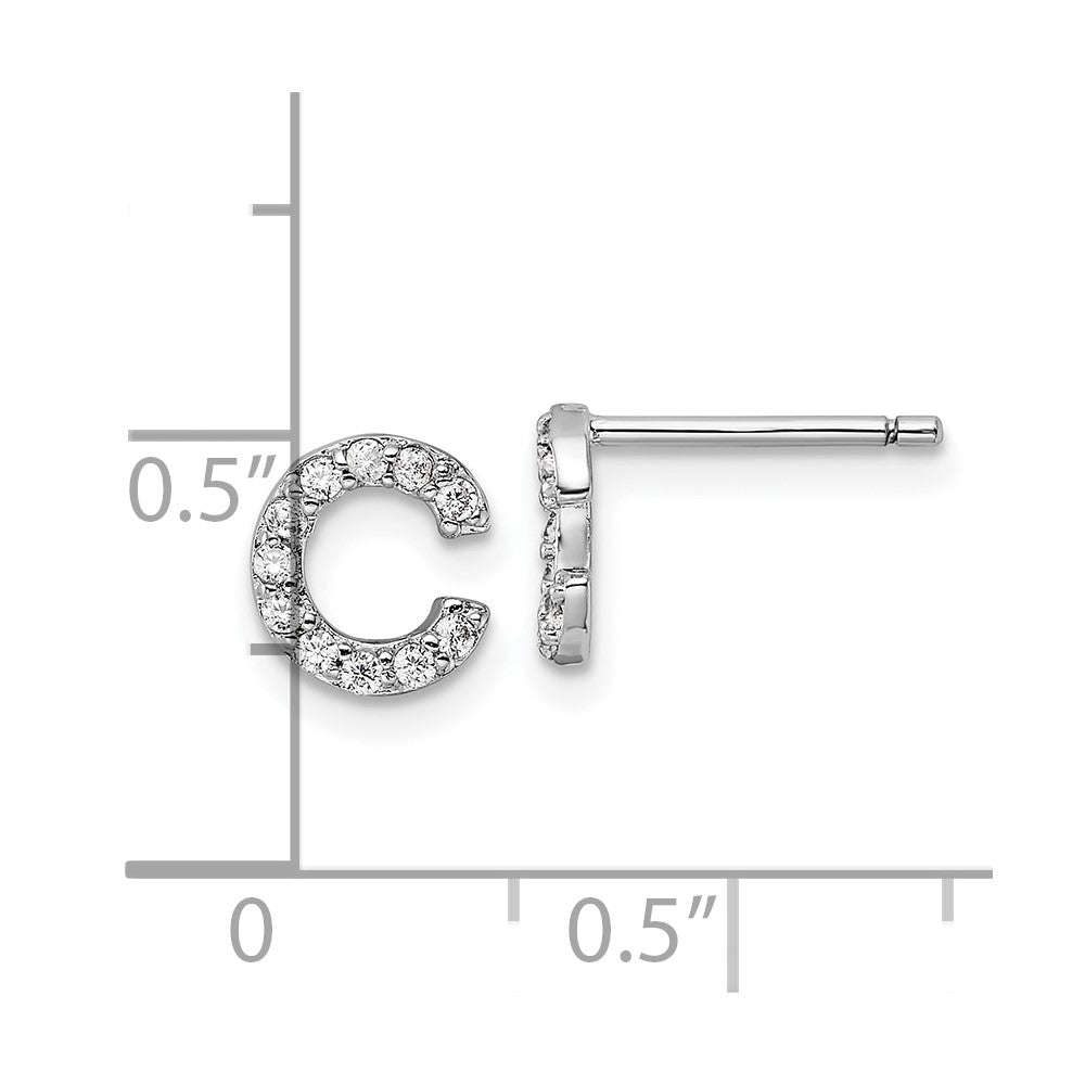 Sterling Silver Cheryl M Rhodium Plated Polished Letter C CZ Initial Post Earrings
