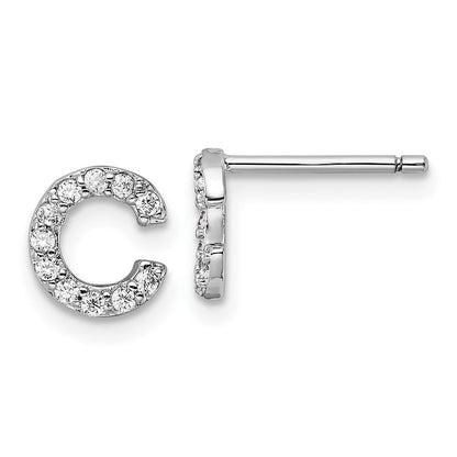 Sterling Silver Cheryl M Rhodium Plated Polished Letter C CZ Initial Post Earrings