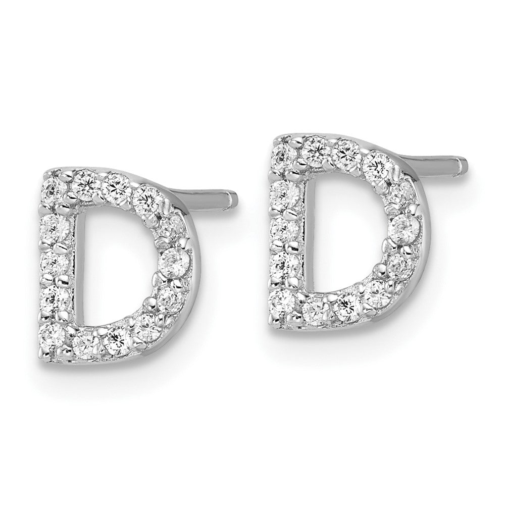 Sterling Silver Cheryl M Rhodium Plated Polished Letter D CZ Initial Post Earrings