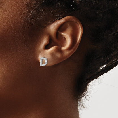 Sterling Silver Cheryl M Rhodium Plated Polished Letter D CZ Initial Post Earrings