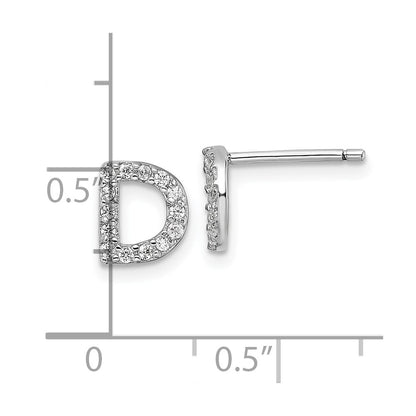 Sterling Silver Cheryl M Rhodium Plated Polished Letter D CZ Initial Post Earrings