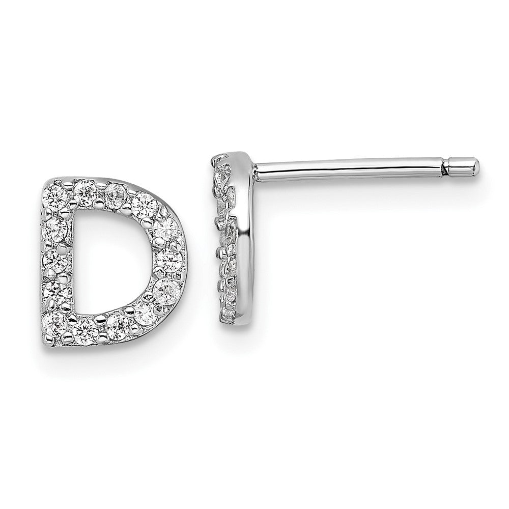 Sterling Silver Cheryl M Rhodium Plated Polished Letter D CZ Initial Post Earrings