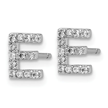 Sterling Silver Cheryl M Rhodium Plated Polished Letter E CZ Initial Post Earrings