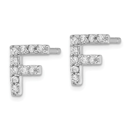 Sterling Silver Cheryl M Rhodium Plated Polished Letter F CZ Initial Post Earrings