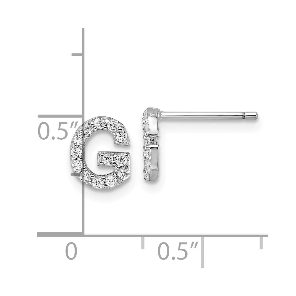 Sterling Silver Cheryl M Rhodium Plated Polished Letter G CZ Initial Post Earrings