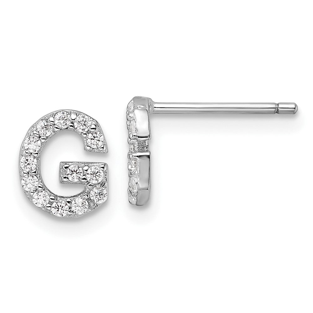 Sterling Silver Cheryl M Rhodium Plated Polished Letter G CZ Initial Post Earrings