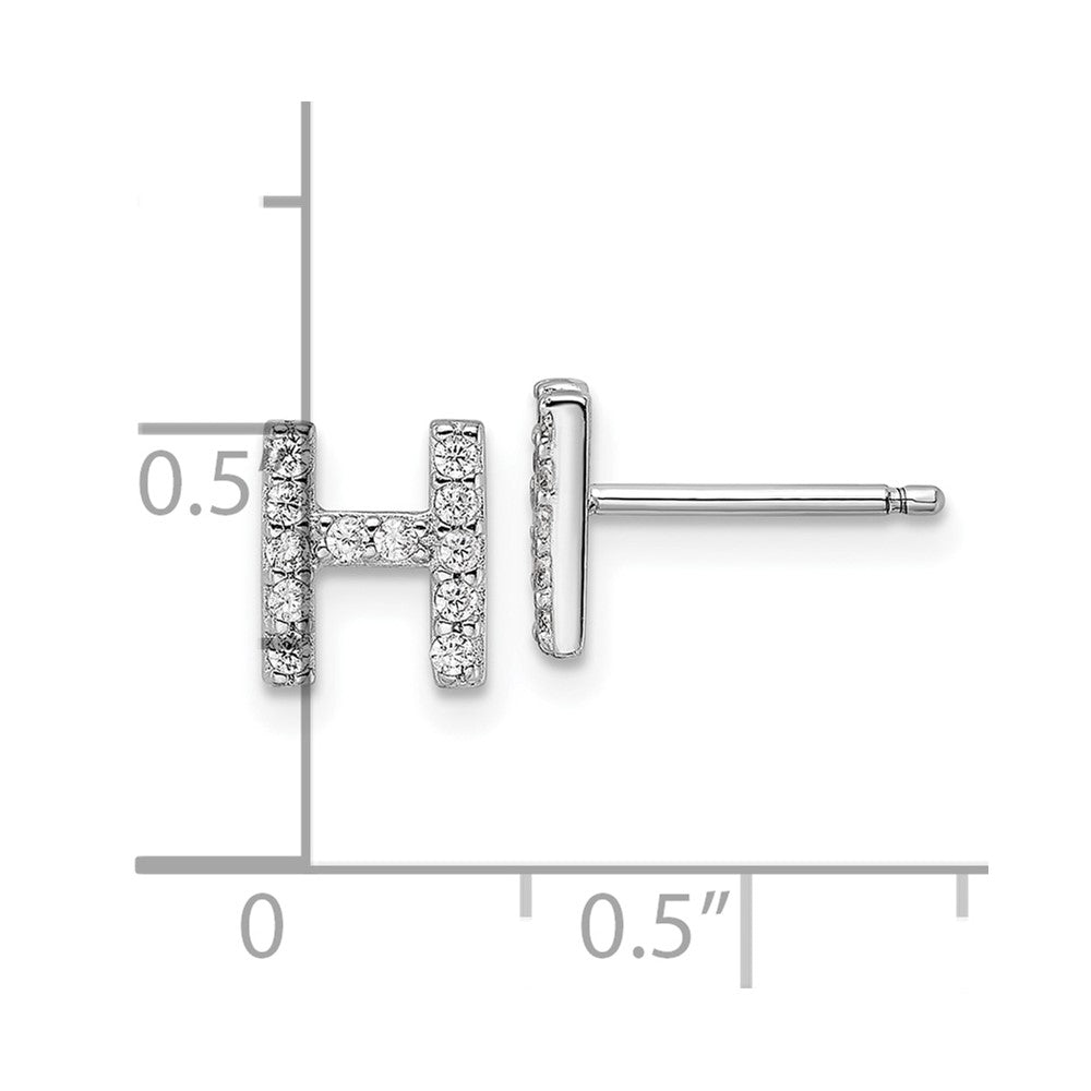 Sterling Silver Cheryl M Rhodium Plated Polished Letter H CZ Initial Post Earrings