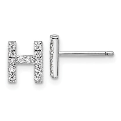 Sterling Silver Cheryl M Rhodium Plated Polished Letter H CZ Initial Post Earrings