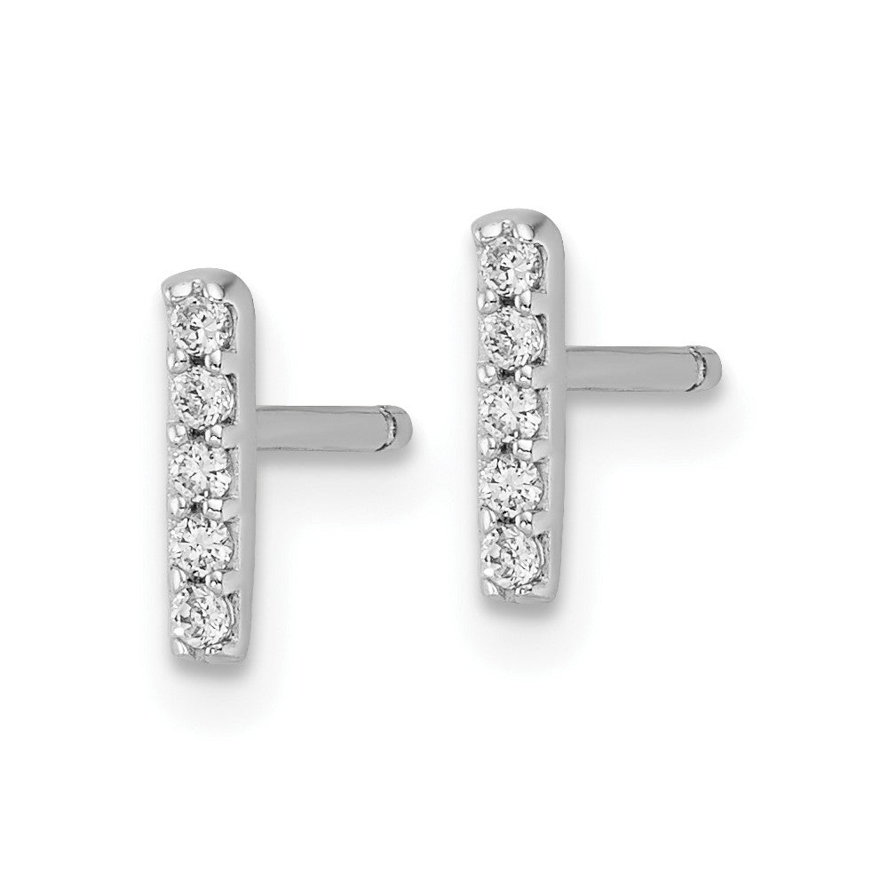 Sterling Silver Cheryl M Rhodium Plated Polished Letter I CZ Initial Post Earrings