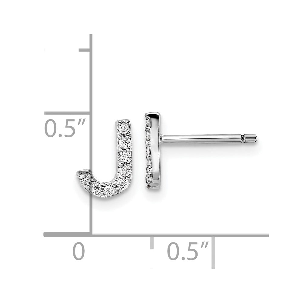 Sterling Silver Cheryl M Rhodium Plated Polished Letter J CZ Initial Post Earrings