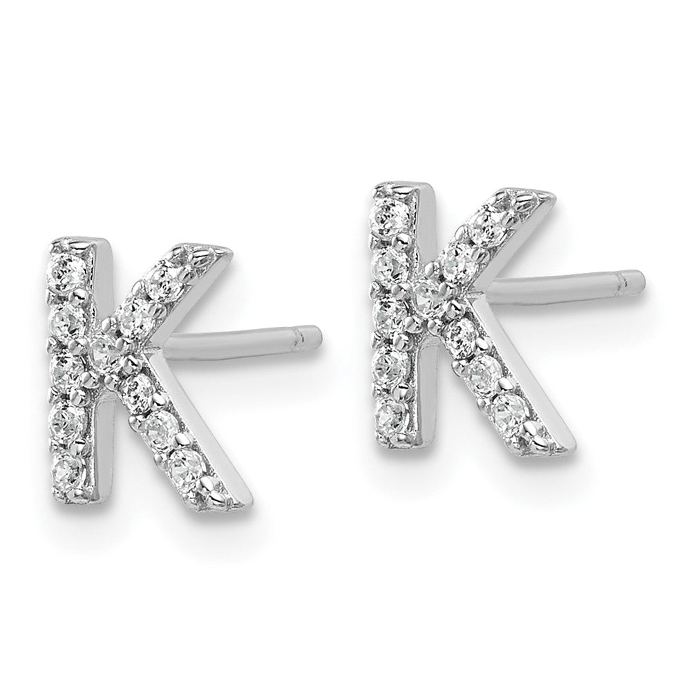 Sterling Silver Cheryl M Rhodium Plated Polished Letter K CZ Initial Post Earrings