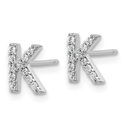Sterling Silver Cheryl M Rhodium Plated Polished Letter K CZ Initial Post Earrings