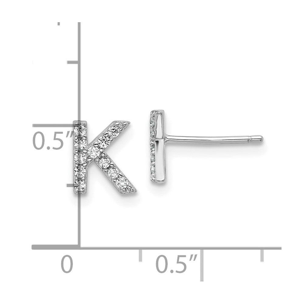 Sterling Silver Cheryl M Rhodium Plated Polished Letter K CZ Initial Post Earrings